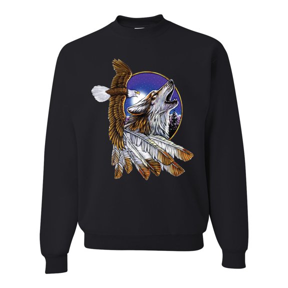Eagle and Howling Wolf Americana / American Pride Unisex Crewneck Graphic Sweatshirt, Black, Small