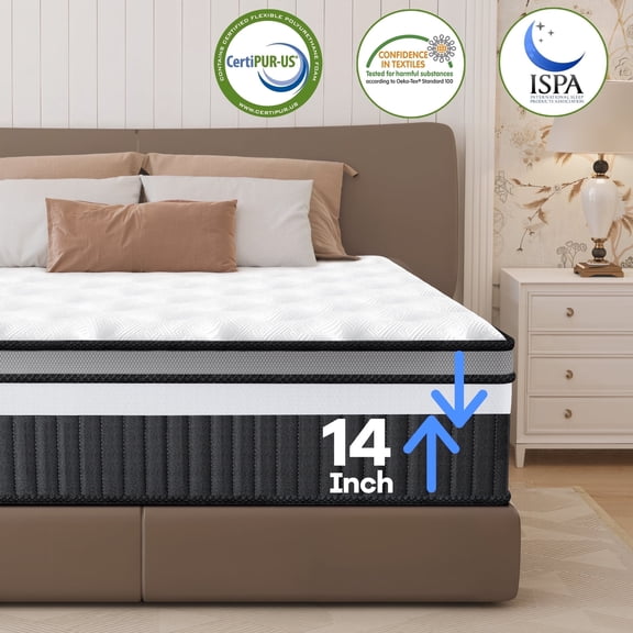 Cooling Relief Gel Queen Size Mattress in a Box, 14in Mattress in a Box, Medium-Firm for Presure Relief&Cooler Sleep, Motion Isolation, Certified Safe Foams & Fabric