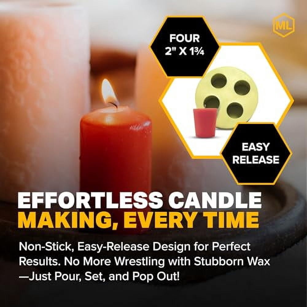 Mann Lake Flat Top Votive Candle Mold, 4-Cavity Flexible Reusable Rubber Mold for Handmade Paraffin, Beeswax, and Soy Wax Candles, Easy-Release, Heat-Resistant, Durable Mold for Cr
