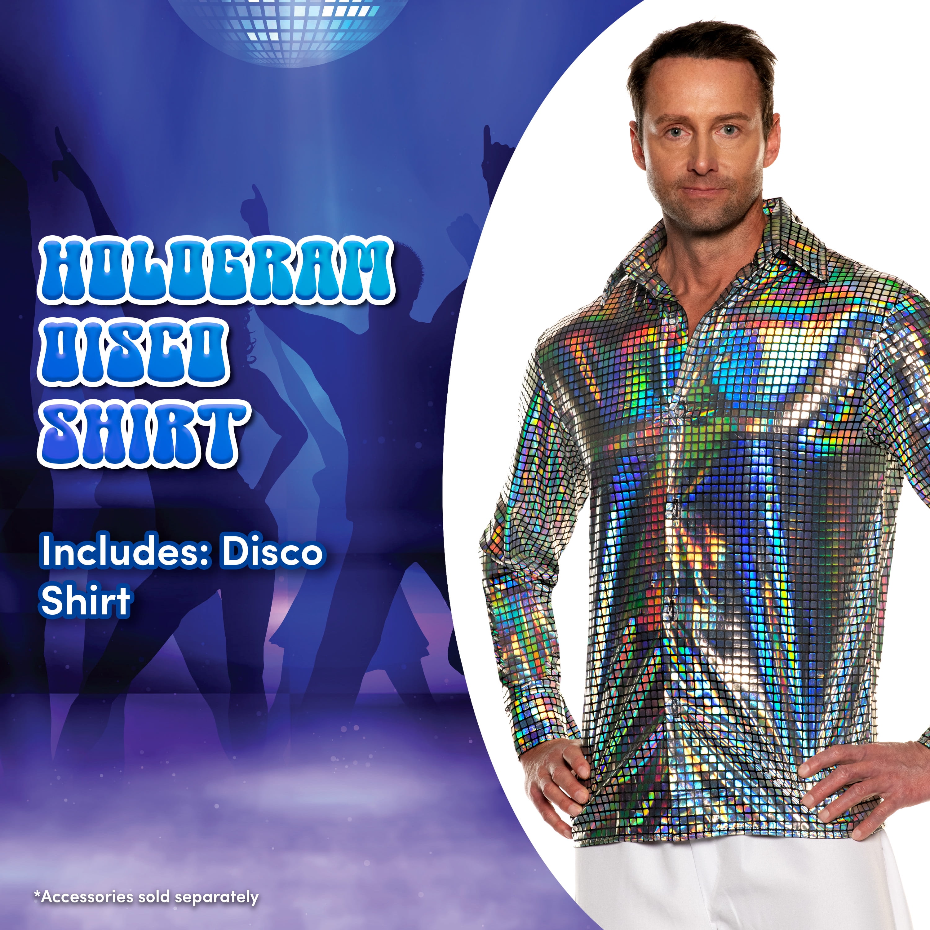 UNDERWRAPS Men's Hologram Disco Shirt - 70s Outfits For Men, Rave Costume, Disco Party Shirt, Festival Outfits, Halloween Cosplay Costume