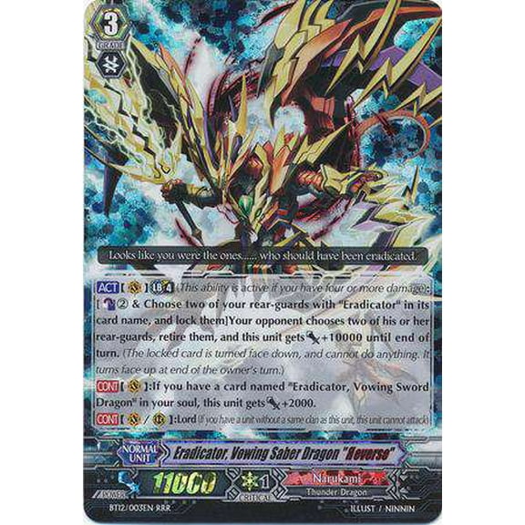 Cardfight Vanguard Binding Force of the Black Rings Triple Rare RRR Eradicator, Vowing Saber Dragon Reverse BT12/003