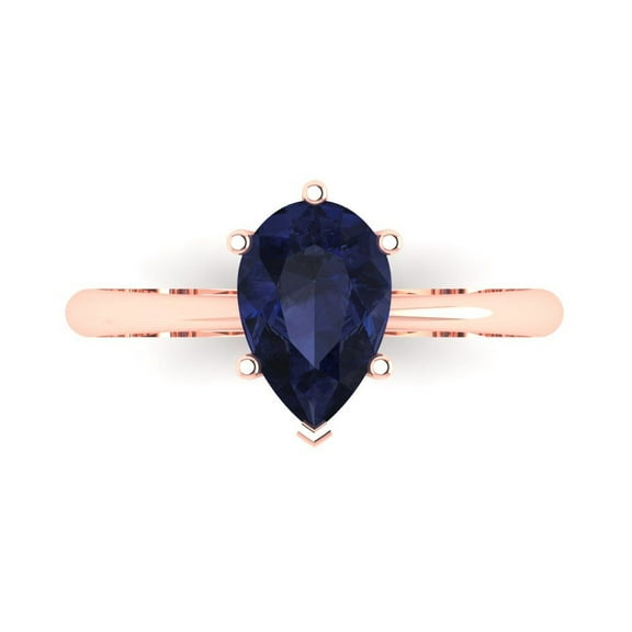 Solitaire Engagement Ring for Women - 1.5ct Simulated Blue Sapphire in 18K Rose Gold Promise Ring