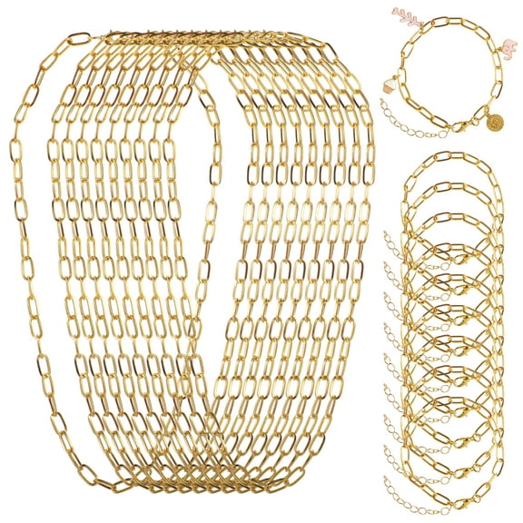 20 PCS Bracelet Necklace Chains, Simple & Elegant Charm Chain Bracelets and Necklaces, Golden-Plated, Lobster Clasp, Includes 10 Necklaces & 10 Bracelets for Daily Wear, DIY Presents