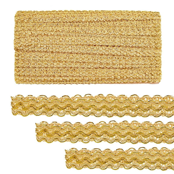 1Roll 15 Yards Golden Braid Lace Trim 15mm Wavy Woven Lace Ribbon Filigree Gimp Braid Trim for Curtain Upholstery Home Decoration Handicraft