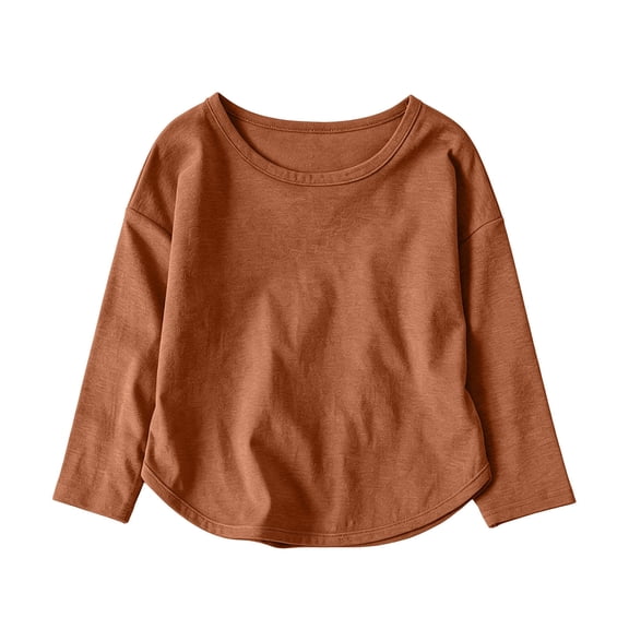 QIbmong Kids Fall Winter Cotton Shirts Long Sleeve Crew Neck Layering Top Boys Girls Casual Soft Warm Daily Undershirts(9-15 Months,Brown)
