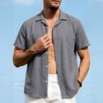 thumbnail image 5 of TKKCS Mens Linen Short Sleeve Button Down Shirt- Turndown Collar Casual Breathable Summer Beach Vacation Shirts Gray Size L, 5 of 9