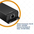 thumbnail image 2 of Inyector PoE Gigabit Convertidor de PoE de 12 V a 24 V para conversiones solares Entrada de 12-60 V Salida PoE pasiva de 24 V para, 2 of 5