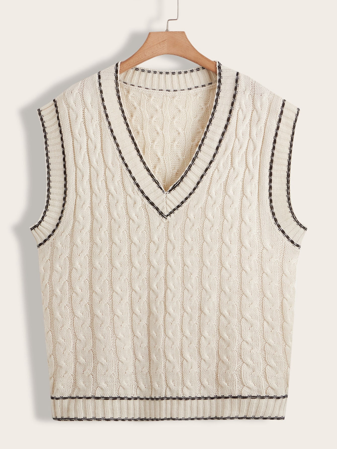 Women's Plus Striped Trim Cable Knit 