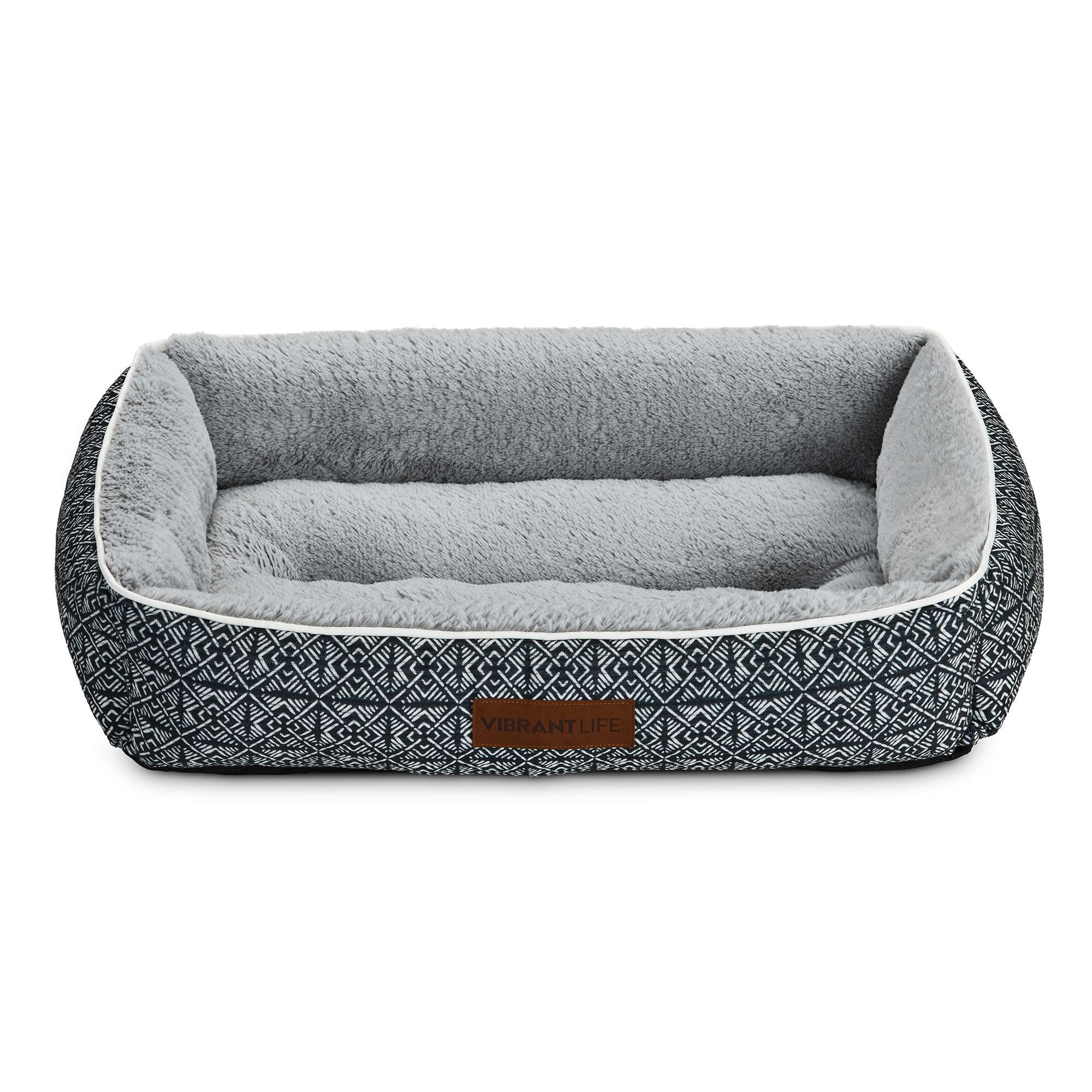 (2 pack) Vibrant Life Medium Dog Bed, Plush Bolster Dog for Medium Dogs, Medium, 27" x 20", Black