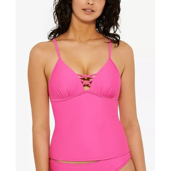 Hula Honey Juniors’ Strappy Tankini Top, Pink, X-Small