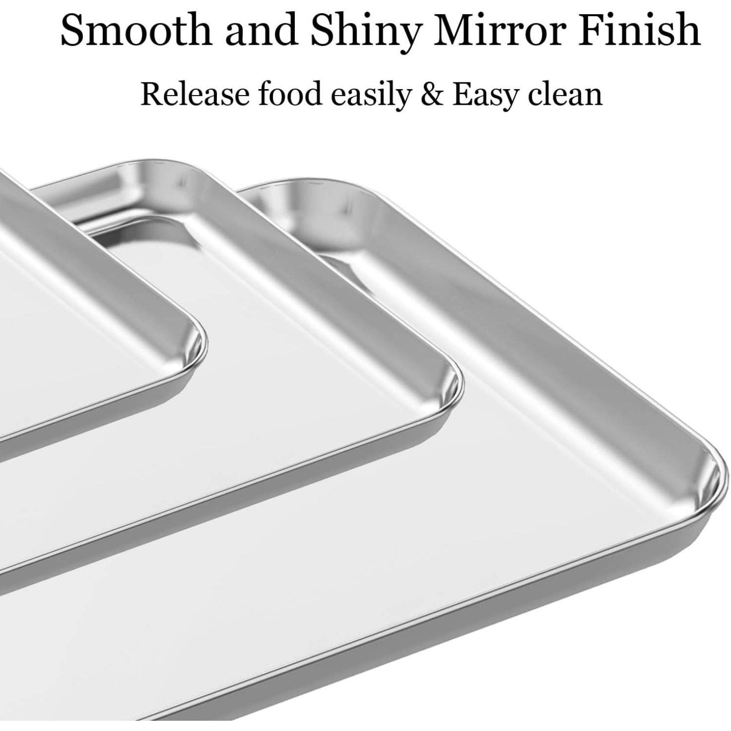 3 Piece Baking Sheet Set, Stainless Steel Heavy Duty Easy Clean Cookie Sheet Pan, for Baking Roasting 9/12/16 Inch