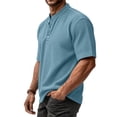 thumbnail image 3 of Dresfit Mens Henley Shirt Breathable Knitted Short Sleeve Shirts 2026 Summer Loose Fit Workout Shirt Oversized Big and Tall Basic Tees Light Blue L, 3 of 8