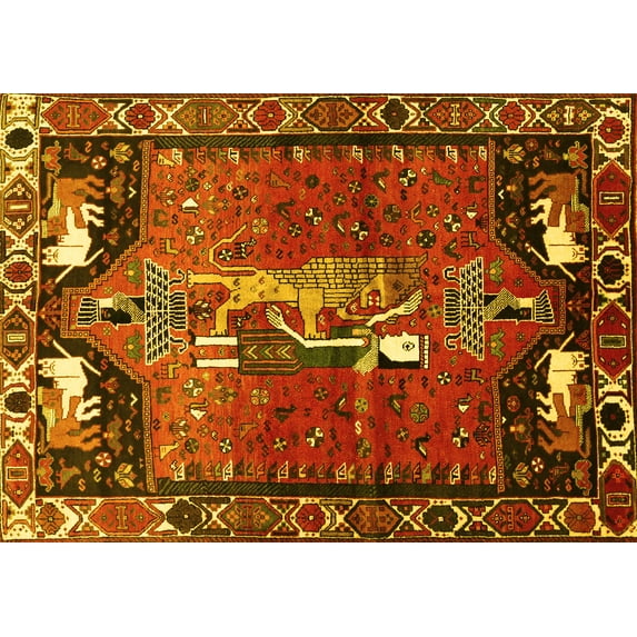 Ahgly Company Machine Washable Indoor Rectangle Animal Yellow Traditional Area Rugs, 8' x 12'