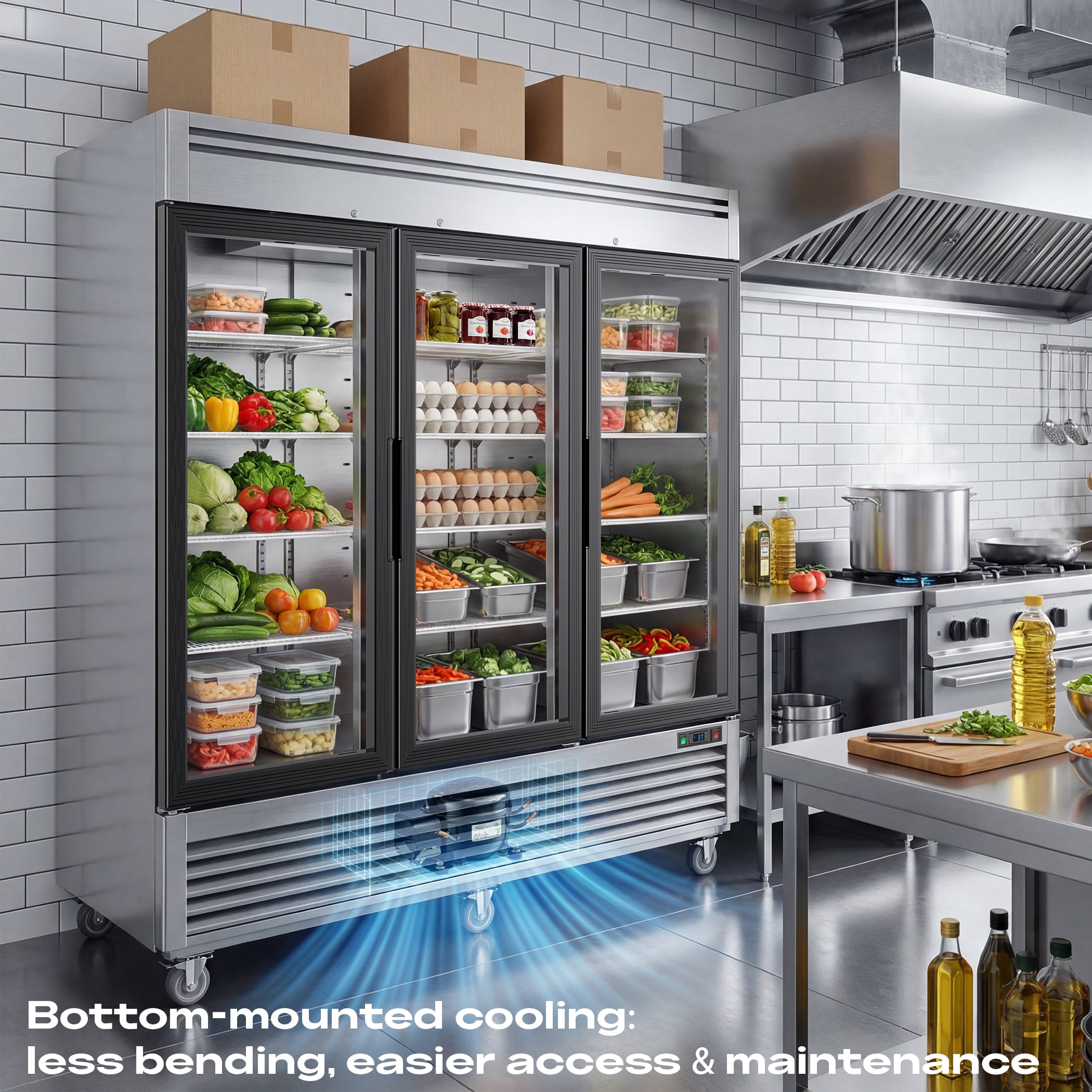 Coolake 82" Commercial Refrigerator 3 Glass Door, 72 Cu.ft Stainless Steel Upright Merchandiser Cooler, 33℉~41℉