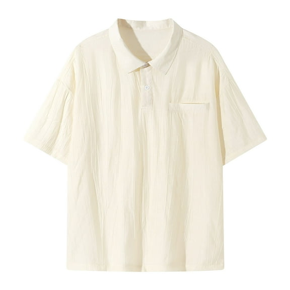 YLSDY Mens Button Down Henley Shirts Lightweight Short Sleeve Beach Vacation Tops Loose Fit Vacation Sun Protection Breathable Tshirt Beige L