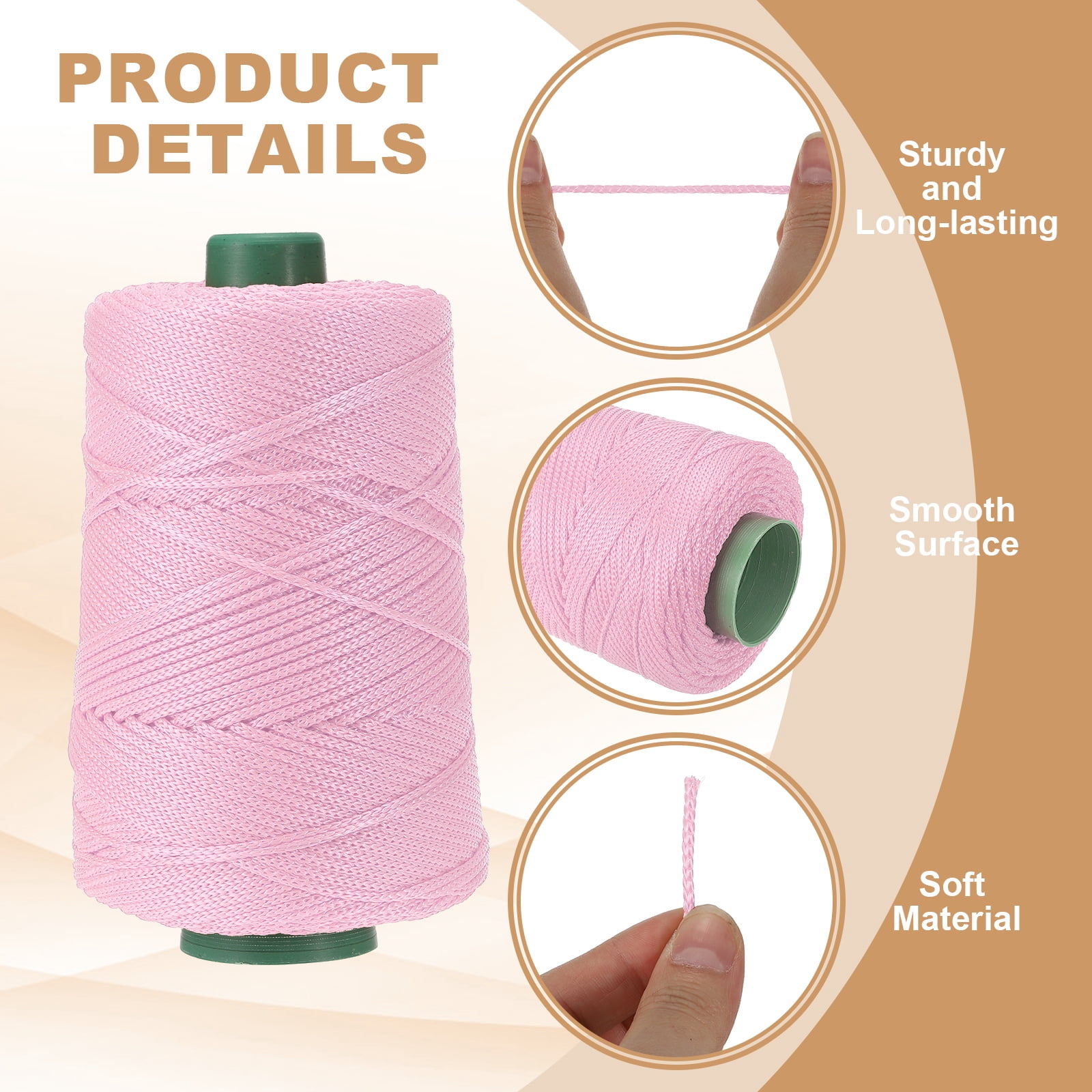 Uxcell Polyester Macrame Cord, 3mm x 219 Yards Polypropylene Cords for DIY Crafts - (3 Pack, White/Light Pink/Rose Red)