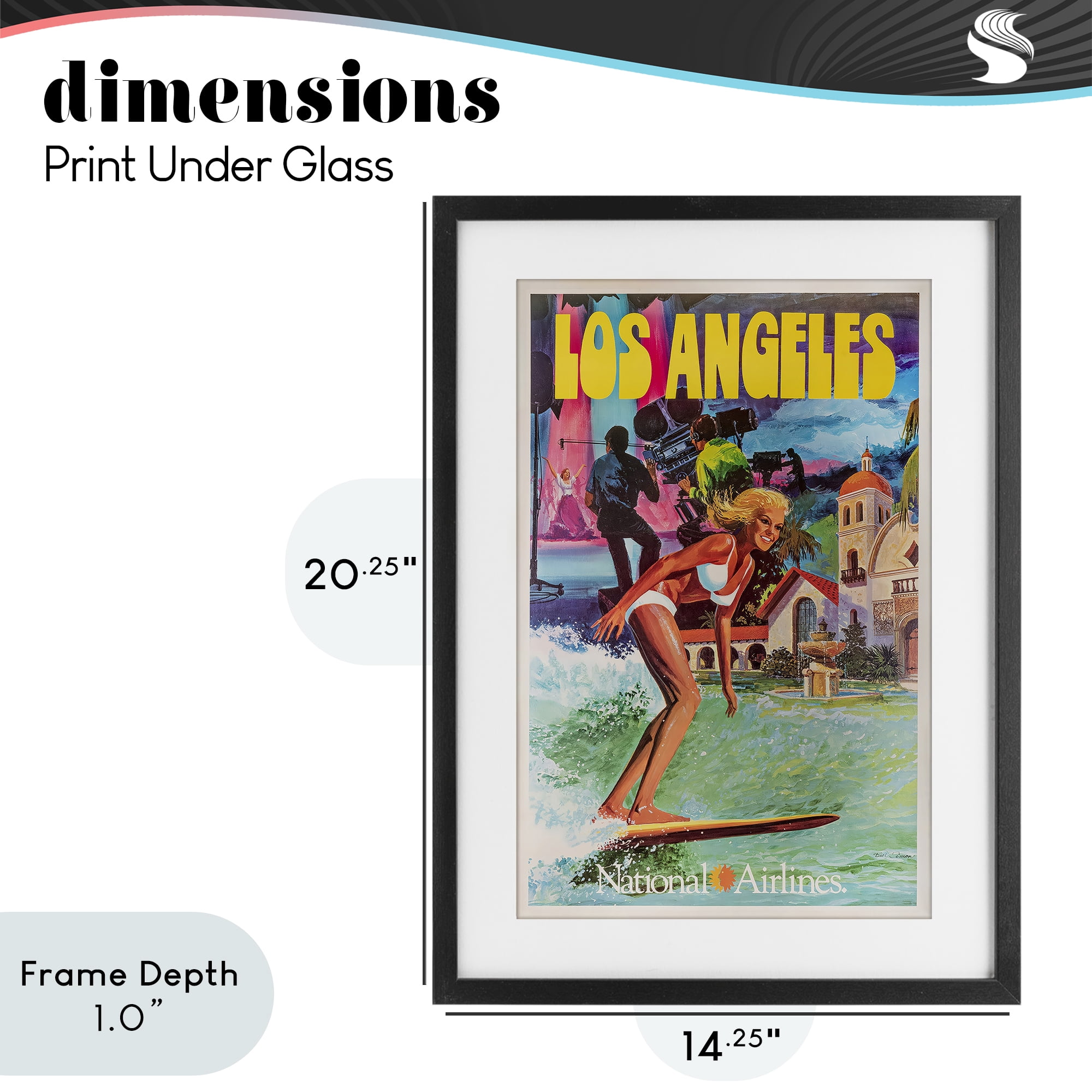 Stupell Industries Vintage Los Angeles Travel Black Framed Print Under Glass, design by Vintage Posters