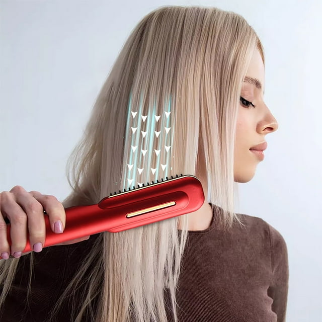 Cepillo térmico giratorio, cepillo tibio, secador de pelo, cepillo de cepillado calefactado, cepillo de peinado calefactado con dos cabezales de repuesto, plancha de pelo