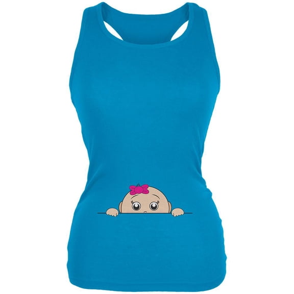 Peeking Baby Girl Pale Blue Juniors Soft Tank Top - Large