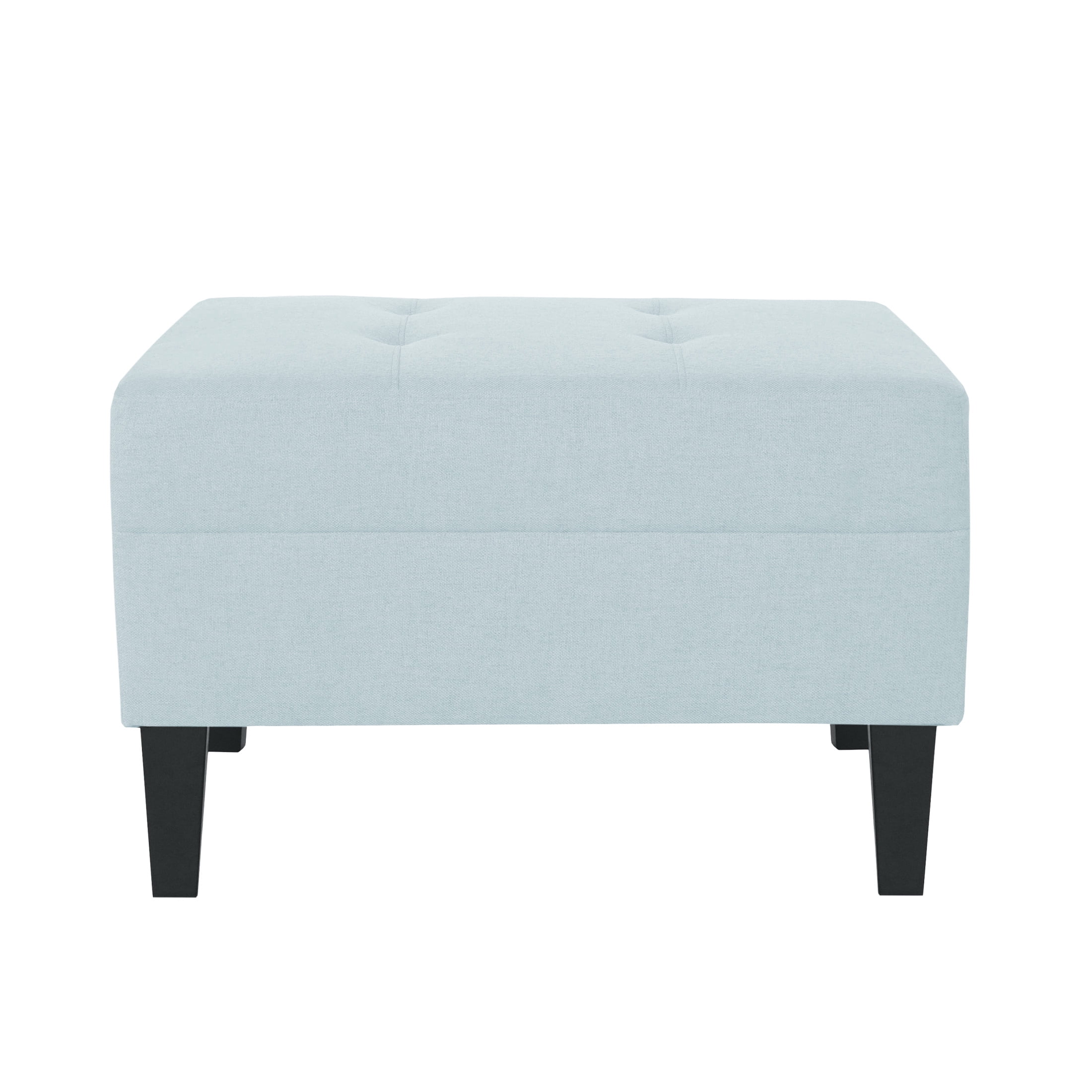 Kamil Elegant Fabric Ottoman with Plush Cushion & Durable Birch Wood Legs, Light Sky