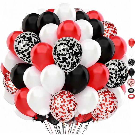 Red Black White Latex Balloons, 100pcs 12 Inch Red Black Glitter Confetti Balloons for Birthday Wedding Baby Shower Graduation Decorations