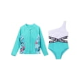 thumbnail image 3 of CHICTRY 2Pcs Girls Printed Swimwear Long Sleeve Tops Rash Guard with Single Shoulder Swimsuit for Pool Beach Swimming Zipper Lake Green 12, 3 of 8