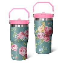 20oz Pioneer Colorful Floral Stainless Steel Flip Straw Tumbler with Lid and Straw Spill Proof Travel Cup Double Wall Vacuum Insulated Coffee Mug with Top Handled Pink