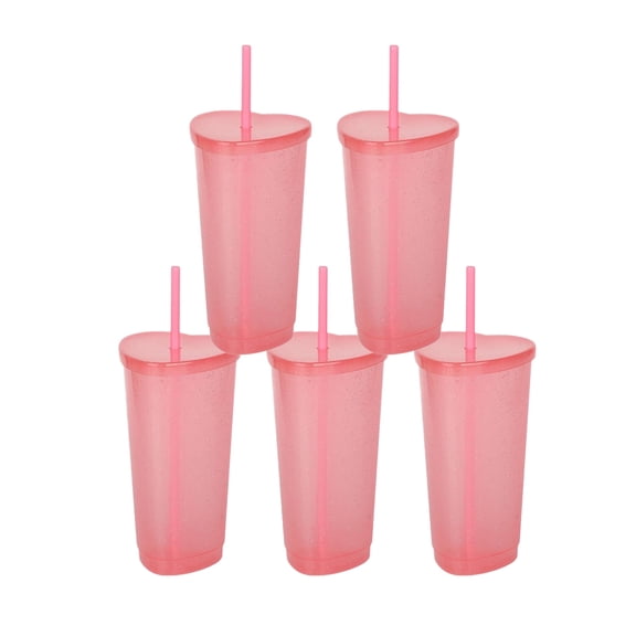 24oz Heart Shape Sequin Tumbler with Straw & Lid - BPA-Free PP Reusable Cup for Smoothies, Coffee, Juice, Travel, Perfect Holiday Gift(Set of 5)
