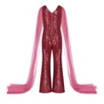 thumbnail image 4 of Alvivi Kids Flower Girl Shiny Sequins Jumpsuit Wide Leg Pants Cape Sleeve Pageant Party Romper Burgundy 16, 4 of 7
