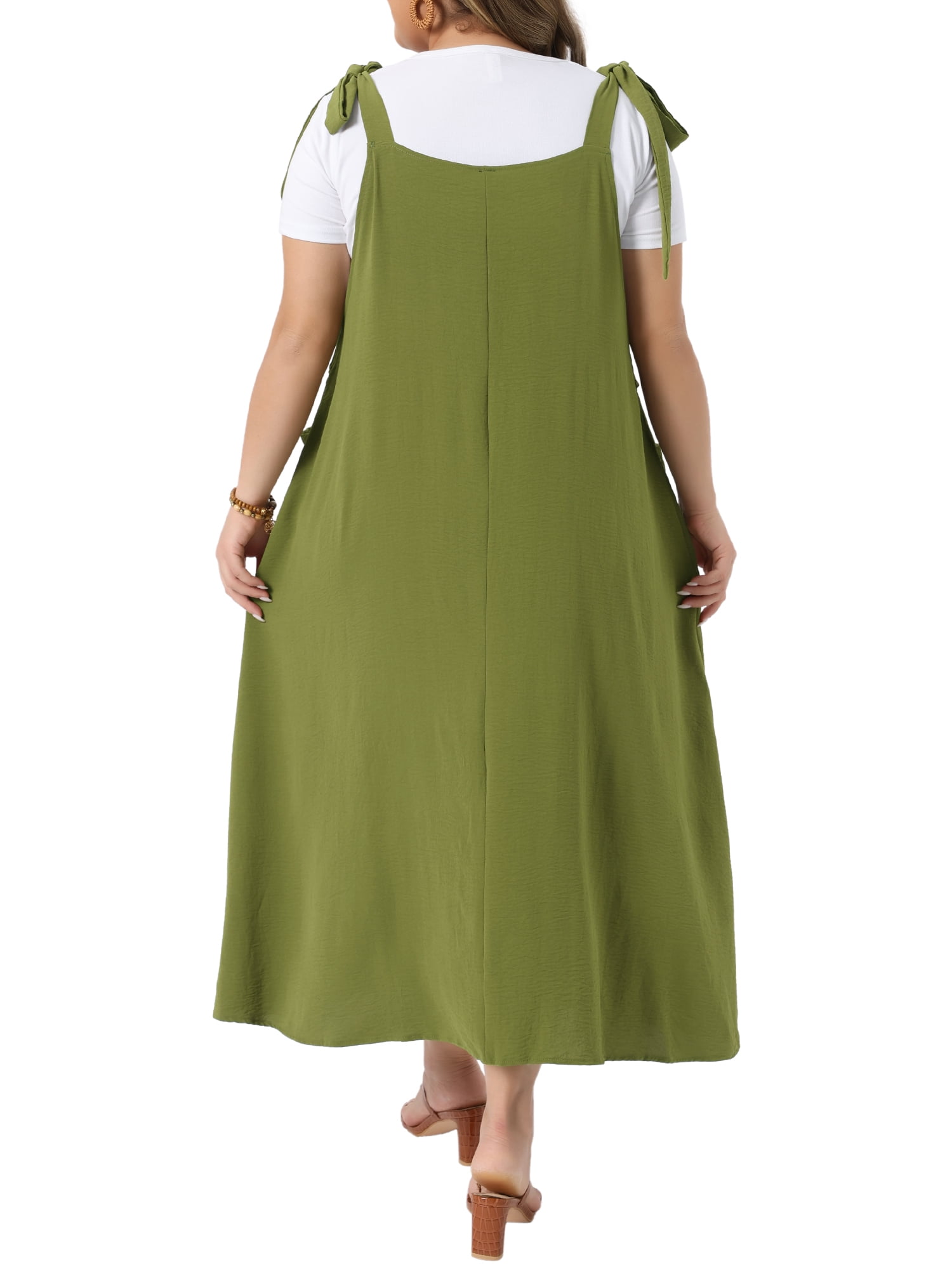 DARING DIVA Women's Plus Pinafore Dress with Pockets Overall Dress 3X Army Green
