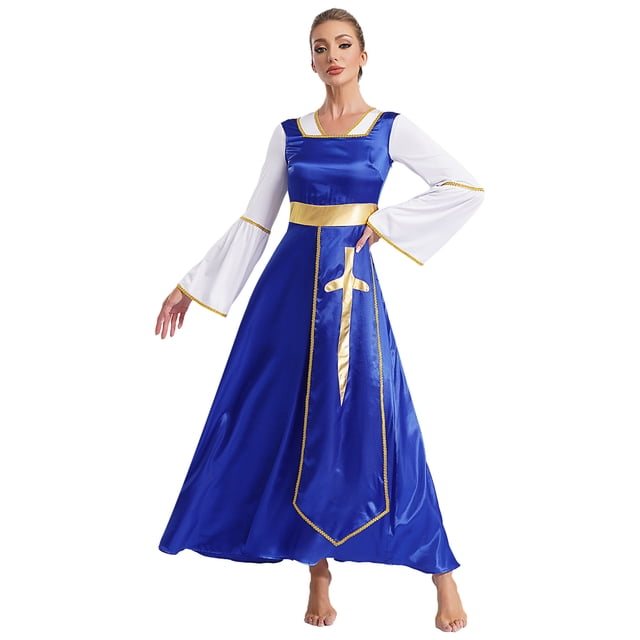 Kaerm Robe Tunique de Danse pour Femmes avec Manches Longues Bleu&Blanc G