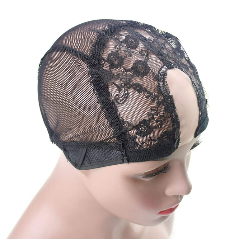 Black U Part Wig Cap with Lace Adjustable Straps for Making Wigs Elastic  Net