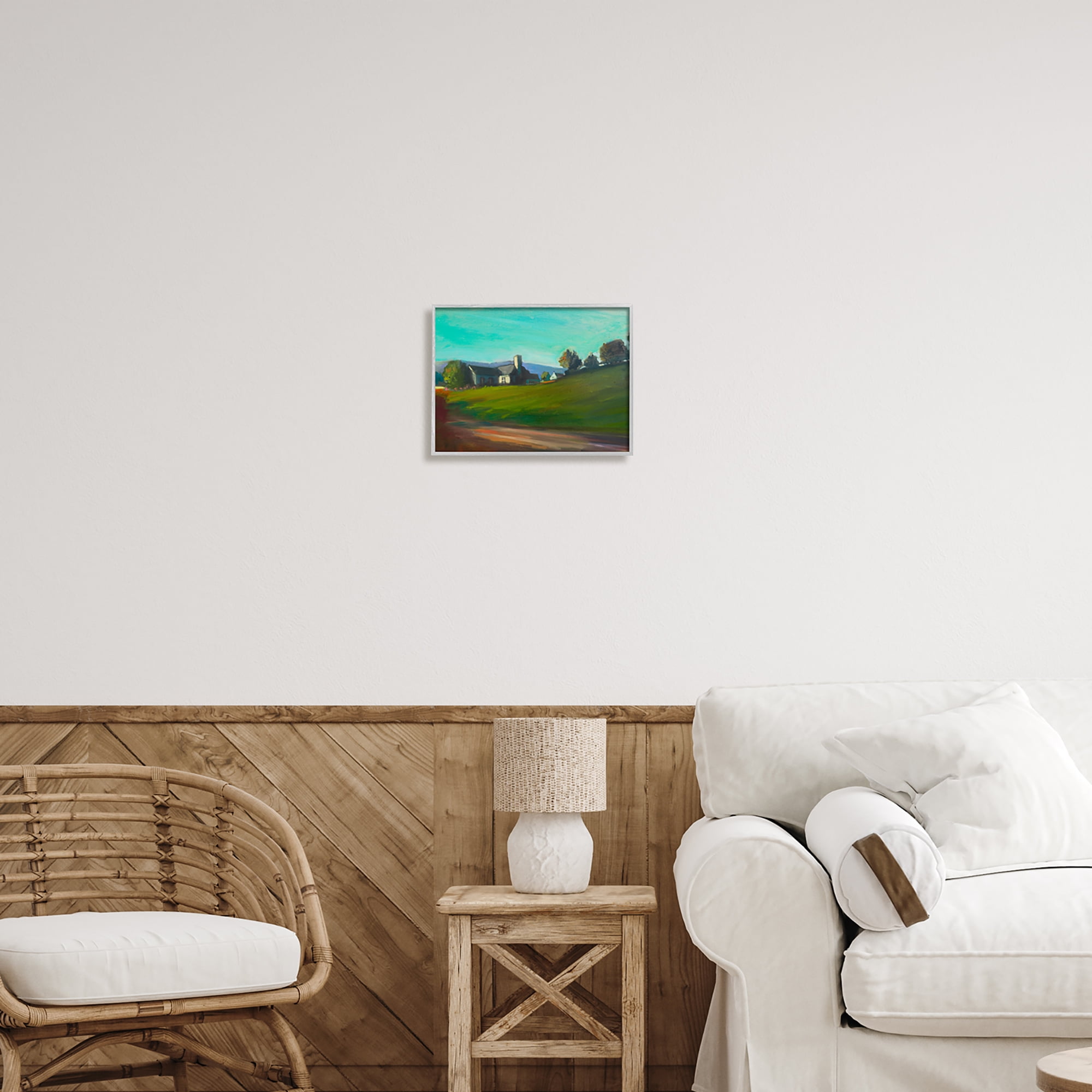 Stupell Industries Rural House Landscape Nature Painting Gray Framed Art Print Wall Art, 14 x 11