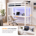 thumbnail image 5 of Zimtown Twin Size Loft Bed Frame with Desk, Wood Bunk Bed with RGB LED for Adults, 2 Charging Station on High Guardrail, White, 5 of 11