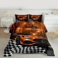 thumbnail image 2 of Homewish Cartoon Orange Automobile Full Size Comforter Sets, Sports Car Checkered Flag Bedding Comforter Set, Teens Kids Boys Men Reversible Bedding Sets, Super Cozy Room Decor, 3 Pieces, 2 of 8