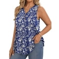 thumbnail image 3 of WellSize Plus Size Tank Tops for Women Henley V Neck Sleeveless Shirts Dressy Floral Blouses Summer Tunic Tops, 3 of 7