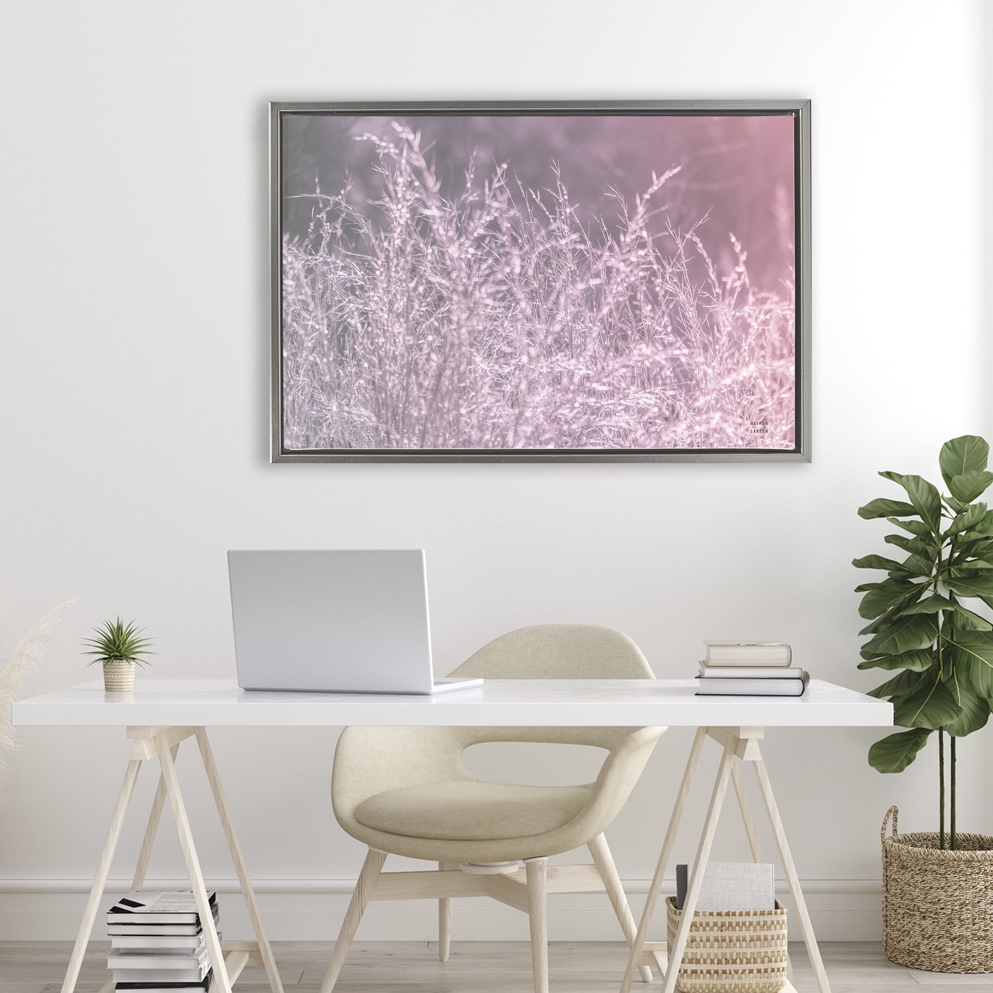 Stupell Industries Pink Morning Gentle Meadow Gray Framed Floater Canvas Wall Art, design by Nathan Larson