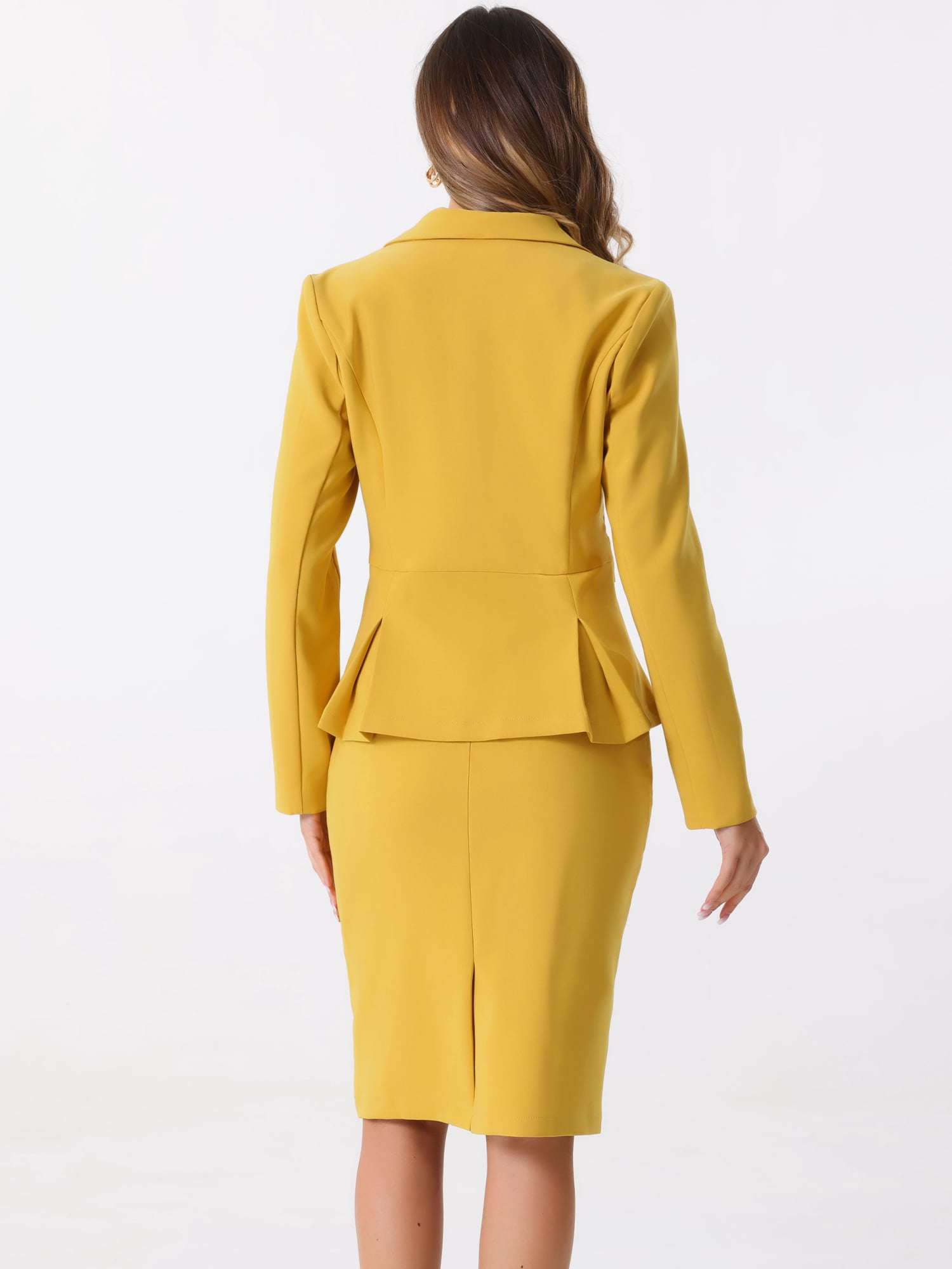 DARING DIVA Women's Peplum Blazer Pencil Skirt 2 Pcs Suit Set XL Yellow