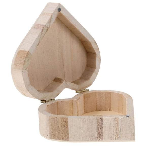 DINHEAROM Light Brown Wooden Heart Shaped Display Box 1Pcs 4x3.9x1.7In