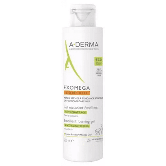 A-DERMA Exomega Control Emollient Foaming Cleansing Gel for the Face and Body Anti-Scratching Babies, Children and Adults 200ml