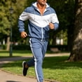 thumbnail image 5 of Men's Tracksuit, Color Block Track Jackets and Pants 2 Piece Outfit Mens Hoodie Sweatsuit Full-Zip Running Jogger Set Sports Casual Sweat Suits Size 3XL Blue, 5 of 9