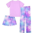 thumbnail image 2 of Aideaone Girls Pajamas Sets 3 Piece Short Sleeve Shirt Top Pants Shorts with Pockets Sleepwear 7-14 Years, 2 of 5