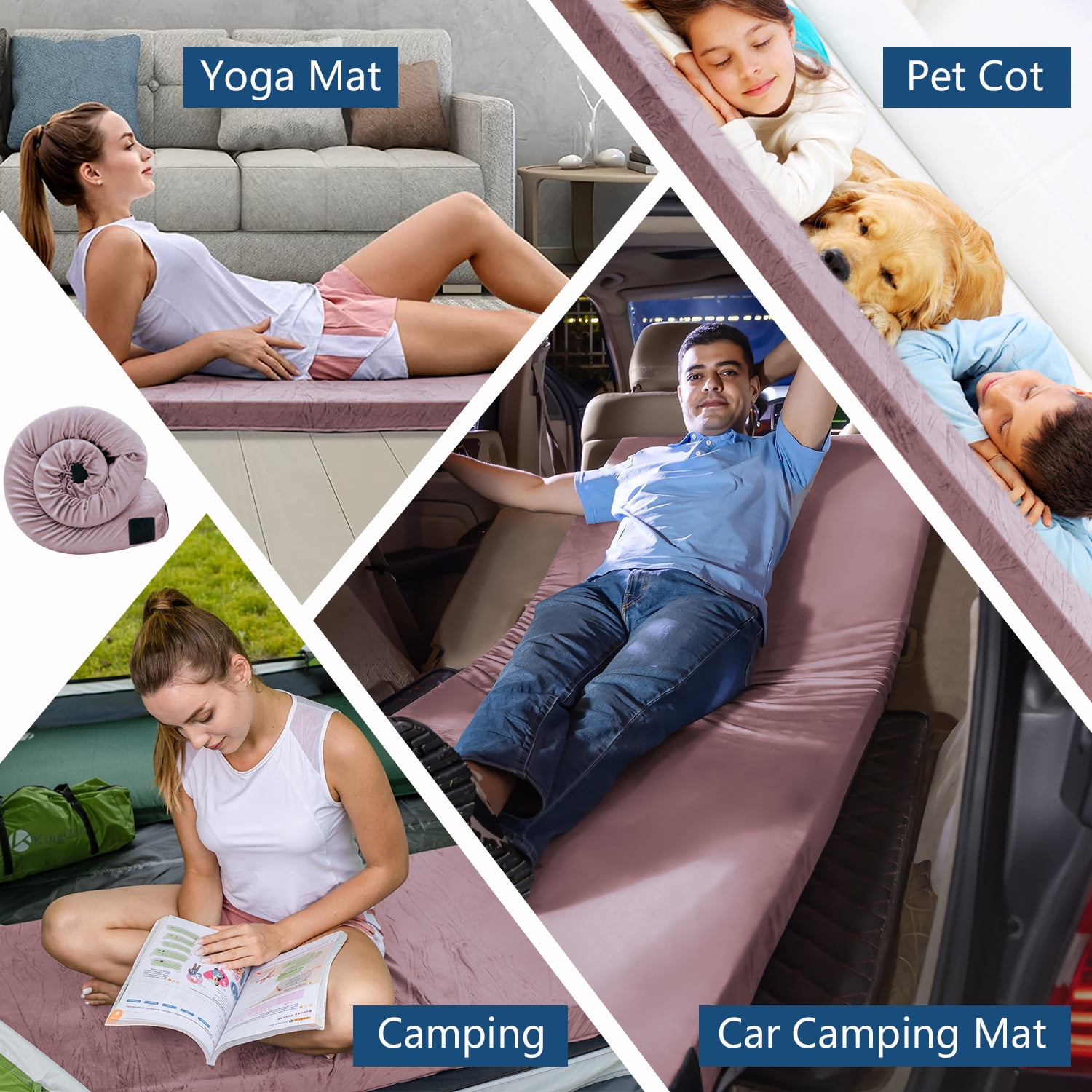 Invoker CertiPUR-US Memory Foam Camping Mattress Pad, Portable Roll Up Sleeping Pad for Camping, Car, Tent, Comfortable Sleeping Mats for Guests Kids Adult Sleepover