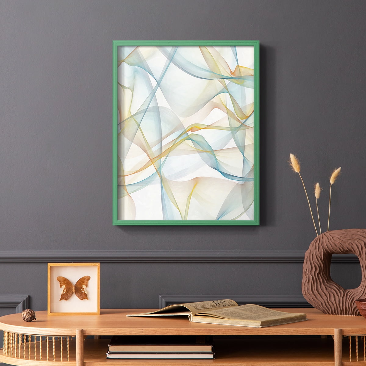 Curves and Waves IV Framed Print in Green Solid Wood Framed Print No Nail Hanging
