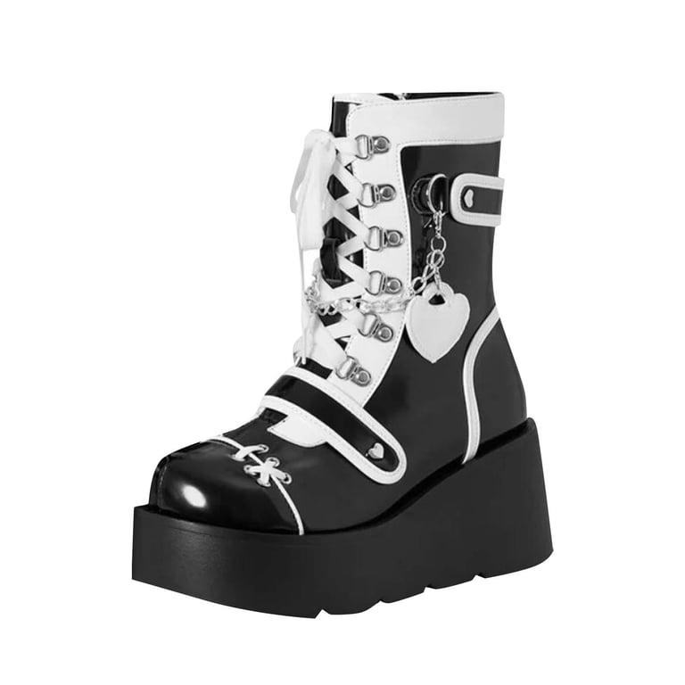 HAOTAGS Womens Chunky Heel Boots, Trendy Casual Y2K Lace Up Boots