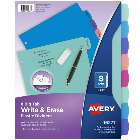 Avery Big Tab Write & Erase Dividers , 8-Tab (16271)