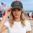 thumbnail image 2 of AJGRHE Washed Distressed Print Baseball Cap Unisex Adjustable Twill Hat For Independence Day Casual Wear Black One Size, 2 of 4