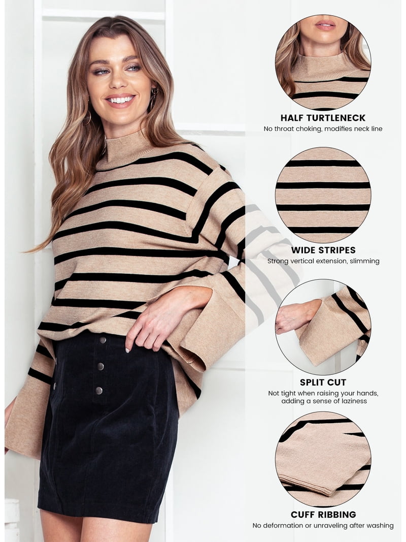 Dokotoo Women's Winter Turtleneck Sweater - Cable Knit, Balloon Sleeves, Oversized Pullover