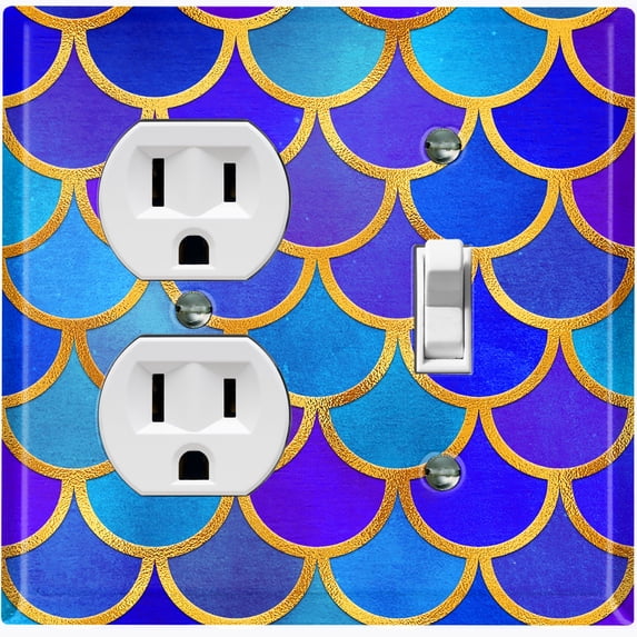 Metal Light Switch Plate Outlet Cover Mermaid Blue Teal MER012