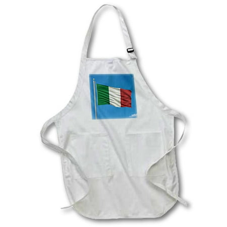 3dRose Flag of Italy on a flag pole with blue sky Italian - Medium Length Apron, 22 by 24-inch, With Pouch Pockets
